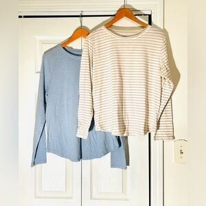 Sonoma Set of 2 Blue and White/Gold Striped Everyday Long Sleeve Tees